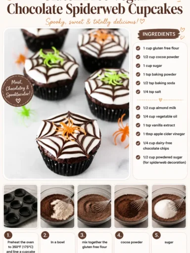 Gluten free vegan chocolate spiderweb cupcakes on a decorative plate