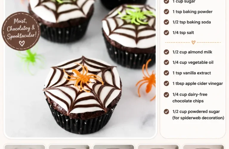 Gluten free vegan chocolate spiderweb cupcakes on a decorative plate