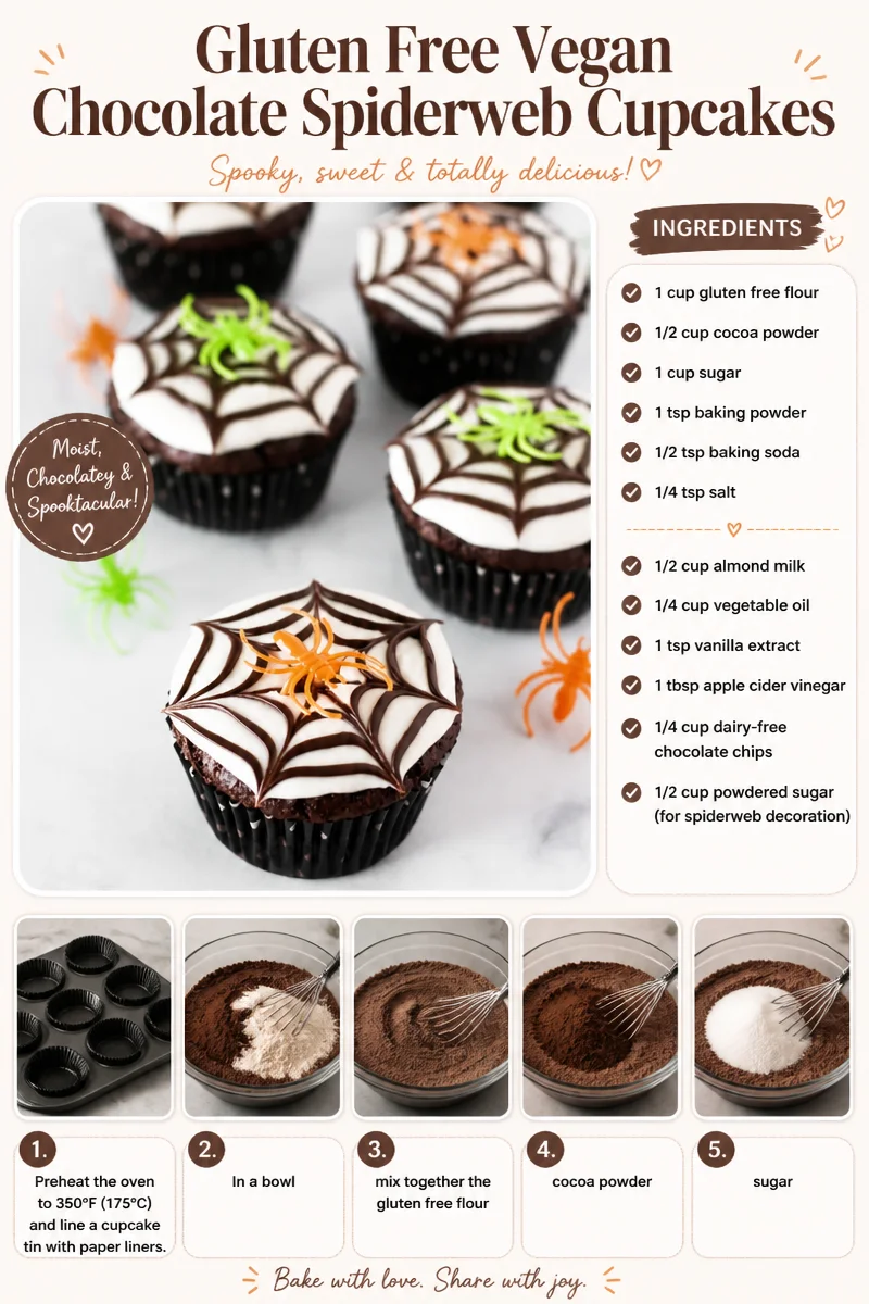 Gluten free vegan chocolate spiderweb cupcakes on a decorative plate