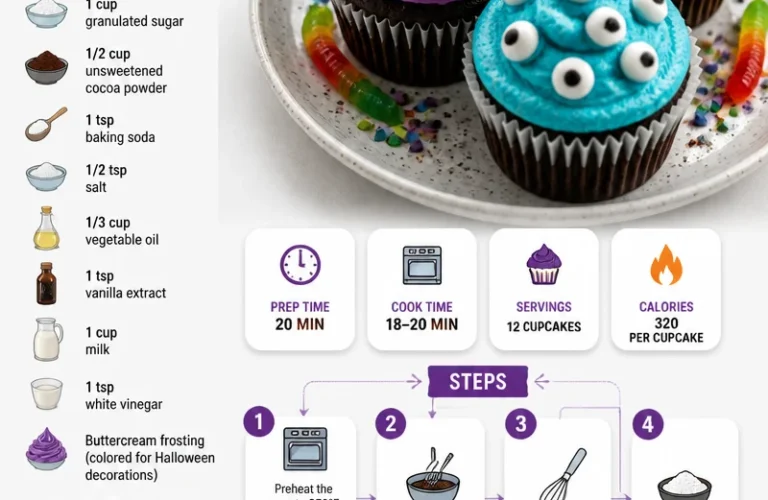 Spooky Halloween cupcakes with colorful frosting and festive decorations