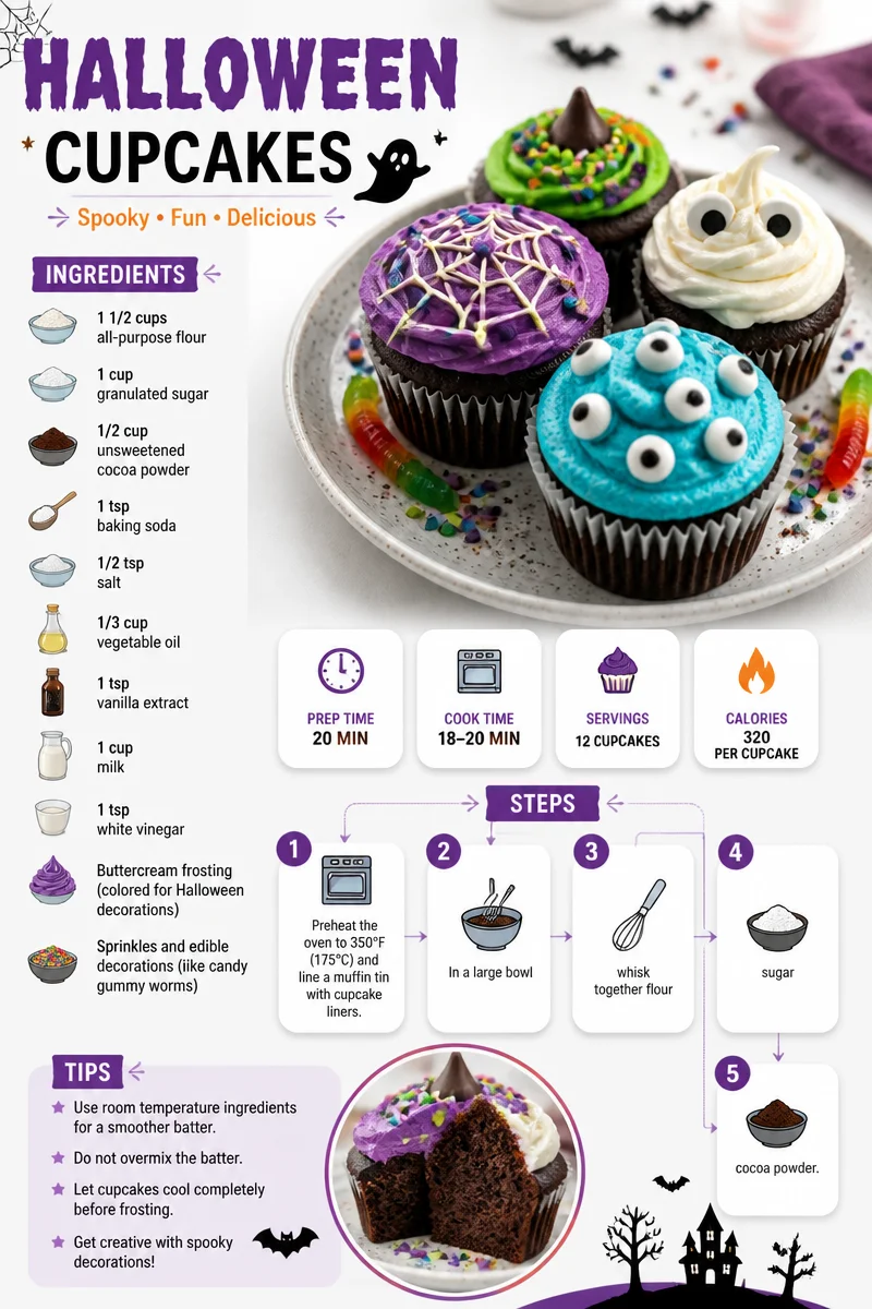 Spooky Halloween cupcakes with colorful frosting and festive decorations