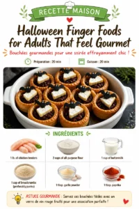 Elegant Halloween finger foods for adults featuring gourmet appetizers.