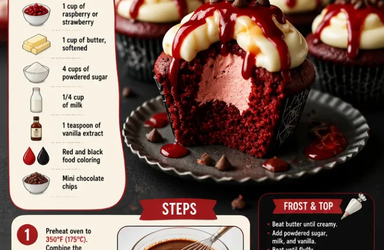 Halloween vampire bite cupcakes with red icing and fang decorations