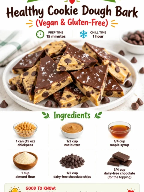 Vegan gluten-free healthy cookie dough bark on a plate
