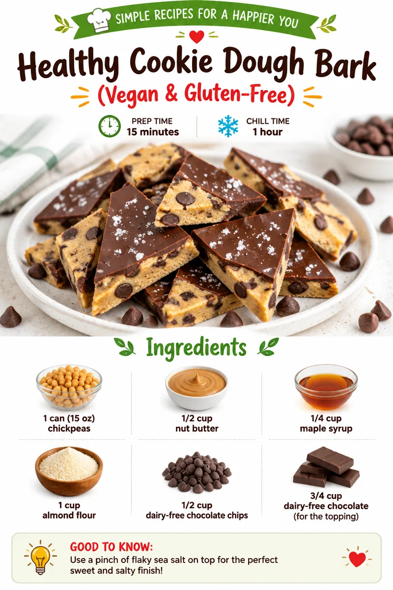 Vegan gluten-free healthy cookie dough bark on a plate