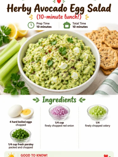 Delicious herby avocado egg salad served in a bowl, perfect for lunch.