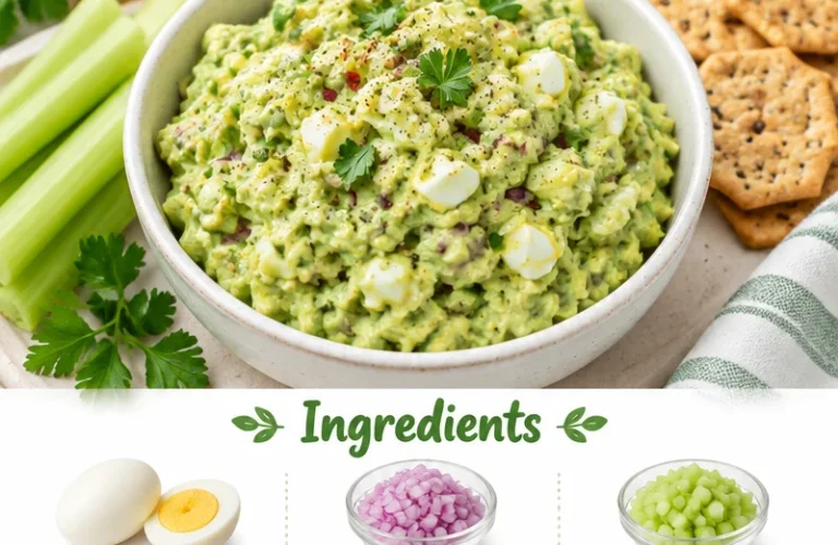 Delicious herby avocado egg salad served in a bowl, perfect for lunch.