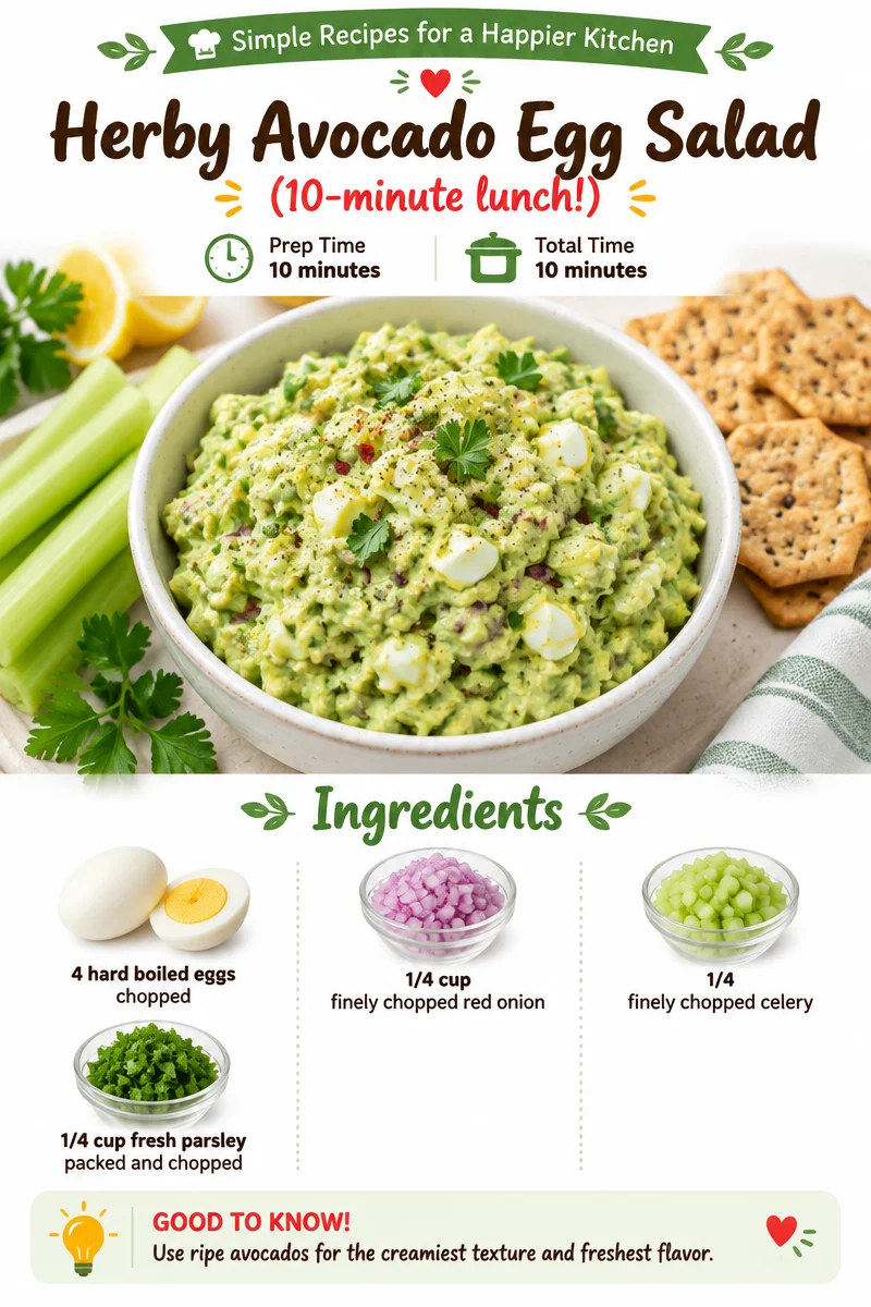 Delicious herby avocado egg salad served in a bowl, perfect for lunch.