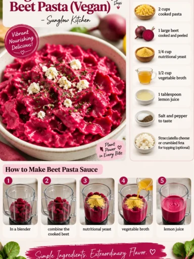 High-Protein Vegan Beet Pasta served in a bowl with fresh herbs