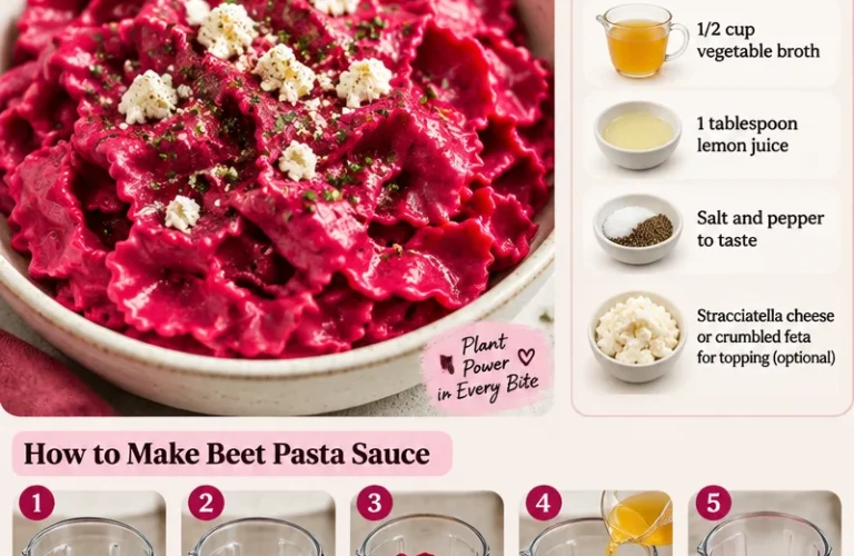 High-Protein Vegan Beet Pasta served in a bowl with fresh herbs