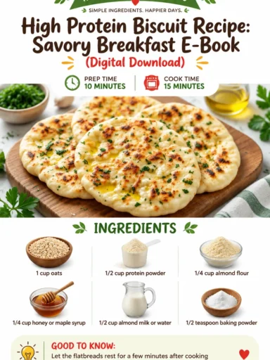 High protein biscuit recipe e-book cover featuring healthy breakfast treats.