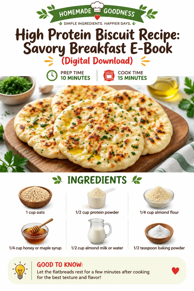 High protein biscuit recipe e-book cover featuring healthy breakfast treats.