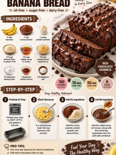 High protein chocolate banana bread loaf with chocolate chips