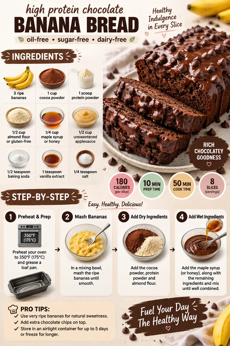 High protein chocolate banana bread loaf with chocolate chips