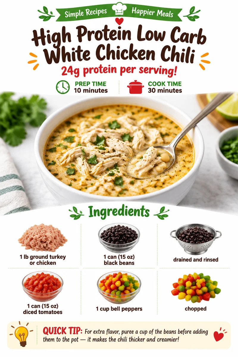 Bowl of high protein low carb white chicken chili garnished with cilantro