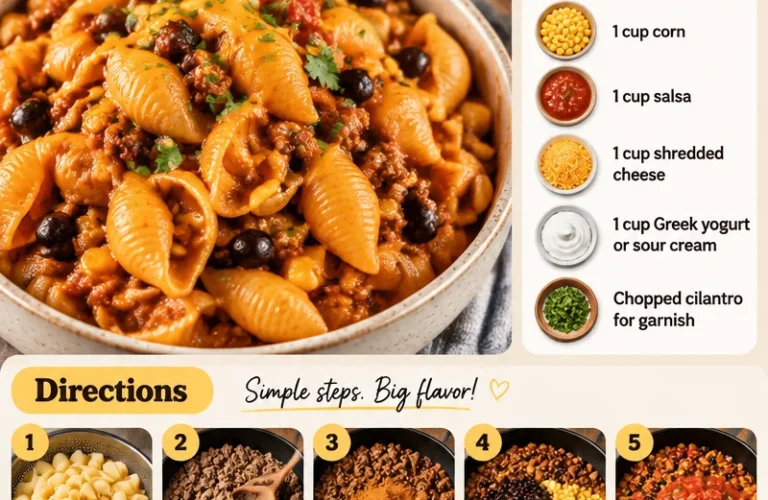 High protein taco pasta dish garnished with fresh ingredients