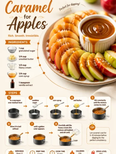 Homemade caramel sauce drizzled over fresh apples for a tasty treat