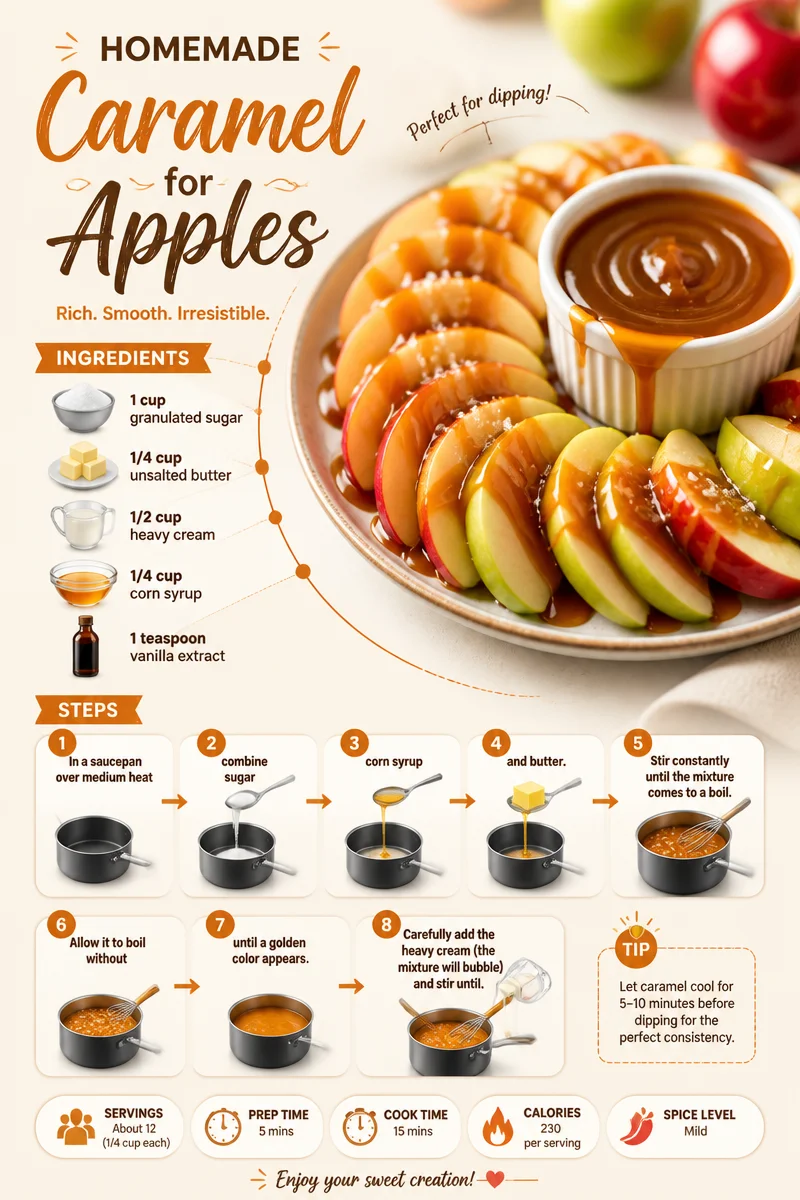 Homemade caramel sauce drizzled over fresh apples for a tasty treat