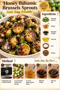 Delicious Honey Balsamic Brussels Sprouts garnish with honey glaze