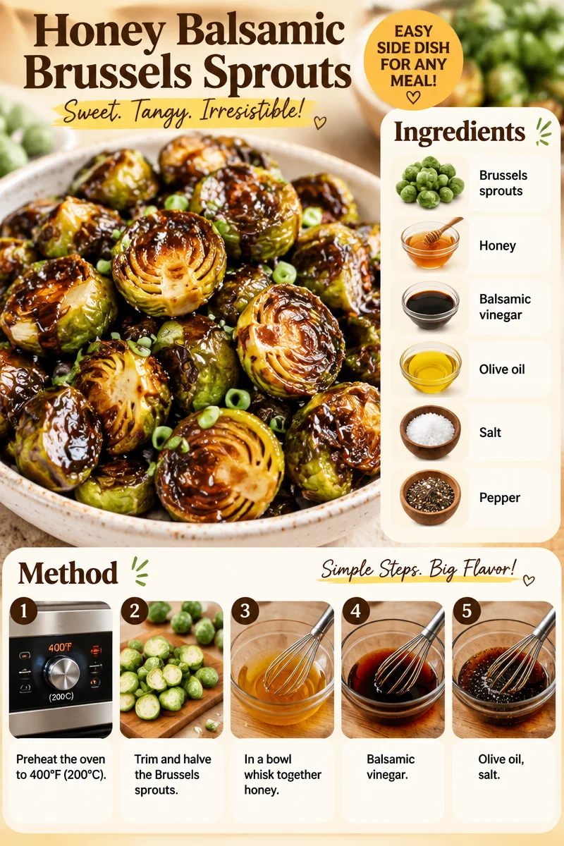 Delicious Honey Balsamic Brussels Sprouts garnish with honey glaze