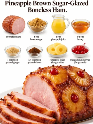 Pineapple brown sugar-glazed boneless ham ready to serve