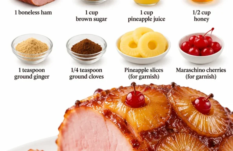 Pineapple brown sugar-glazed boneless ham ready to serve