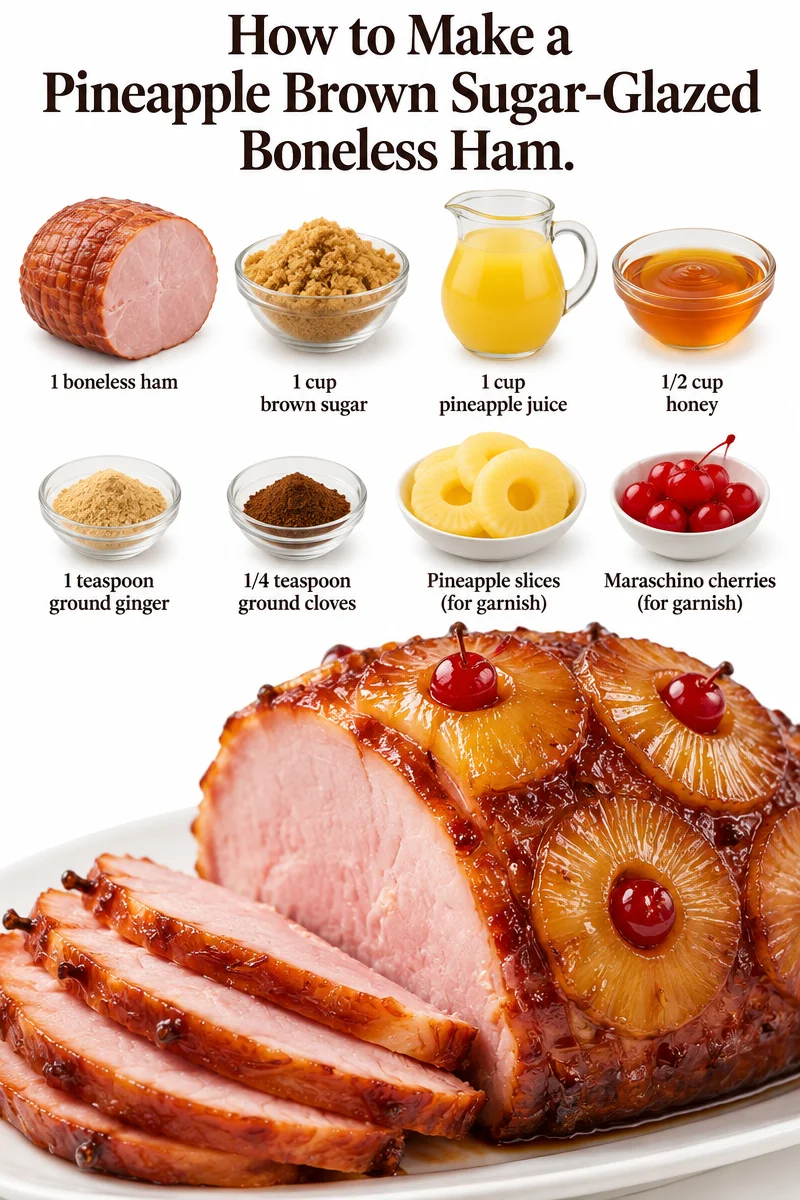 Pineapple brown sugar-glazed boneless ham ready to serve
