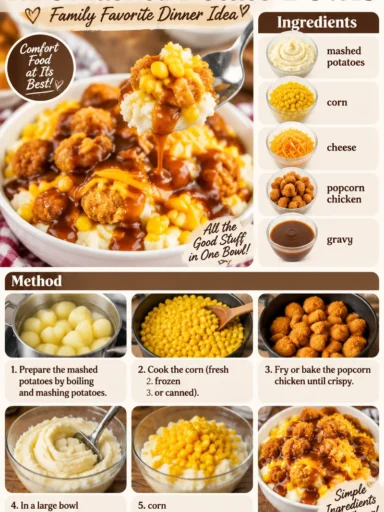 Delicious KFC mashed potato bowl topped with gravy and chicken