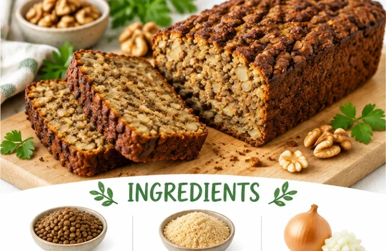 Delicious homemade Lentil Walnut Loaf served on a plate
