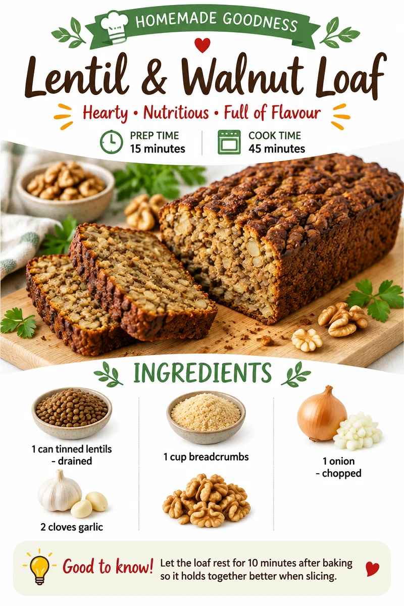Delicious homemade Lentil Walnut Loaf served on a plate