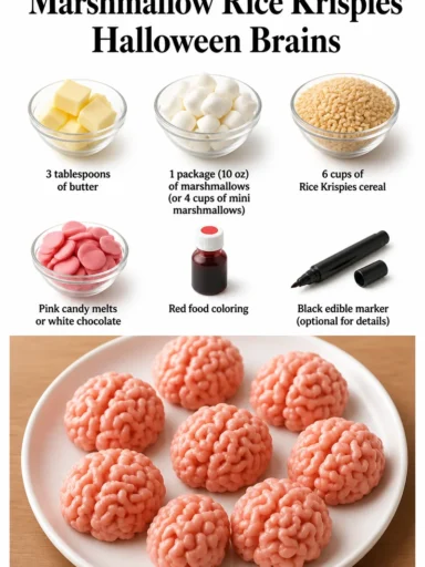 Spooky Marshmallow Rice Krispies Halloween Brains dessert treat