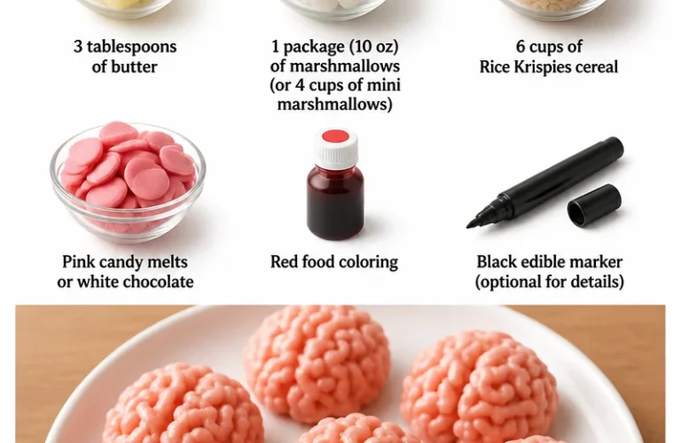 Spooky Marshmallow Rice Krispies Halloween Brains dessert treat
