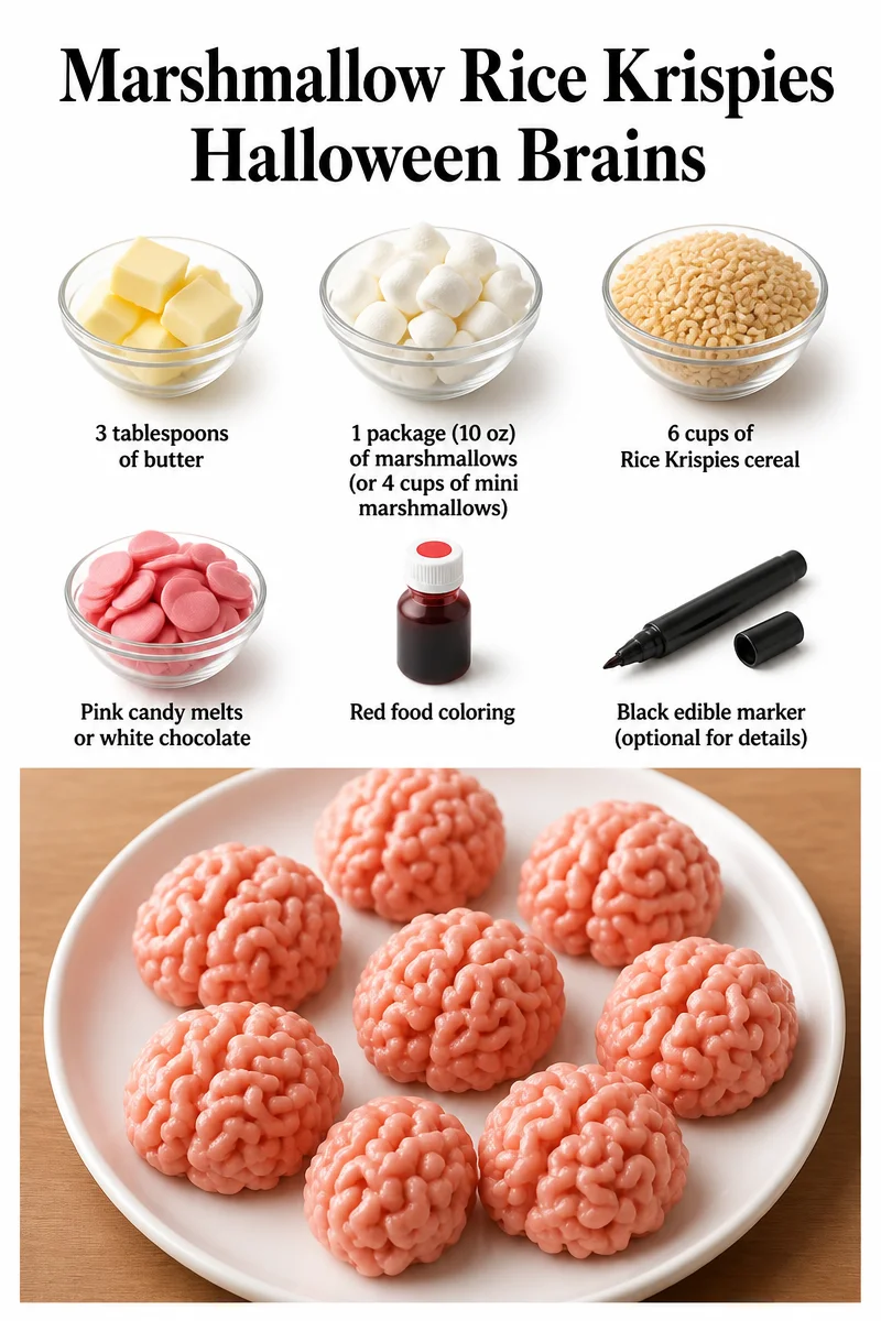 Spooky Marshmallow Rice Krispies Halloween Brains dessert treat