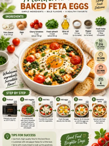 Mediterranean baked feta eggs in a vibrant dish ready to serve