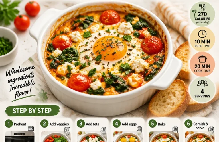 Mediterranean baked feta eggs in a vibrant dish ready to serve