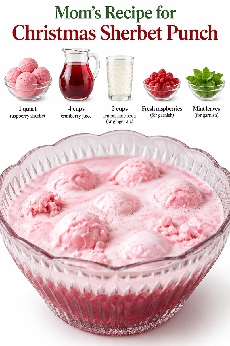 A refreshing bowl of Christmas Sherbet Punch filled with festive colors and toppings.