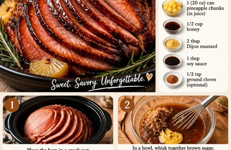 Delicious Crock Pot Ham with pineapple and brown sugar on a serving platter.