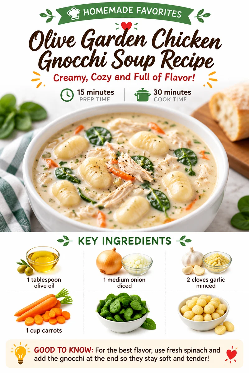Bowl of Olive Garden Chicken Gnocchi Soup with fresh ingredients