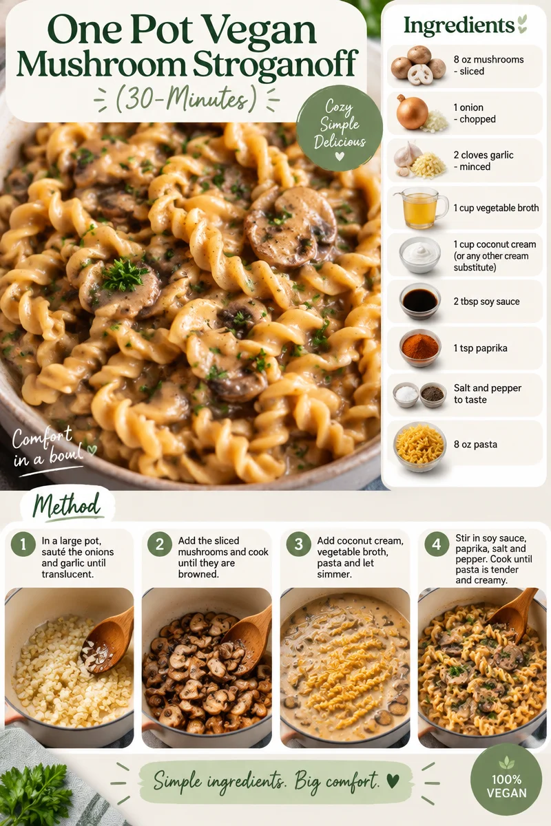 One pot vegan mushroom stroganoff served in a bowl with fresh parsley