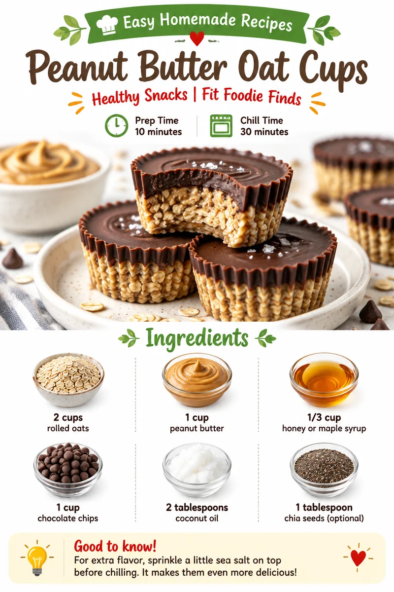 Delicious peanut butter oat cups stacked on a wooden table