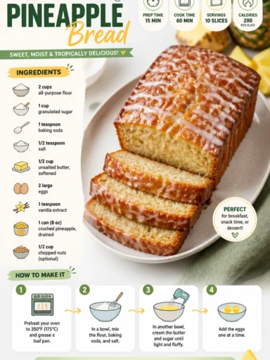 Freshly baked pineapple bread with slices showing a moist and fluffy texture.
