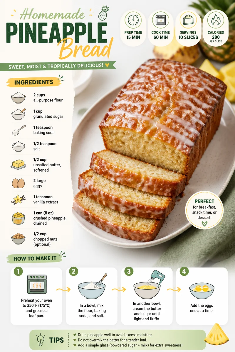 Freshly baked pineapple bread with slices showing a moist and fluffy texture.