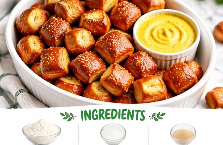 Freshly baked pretzel bites served with cheese dipping sauce