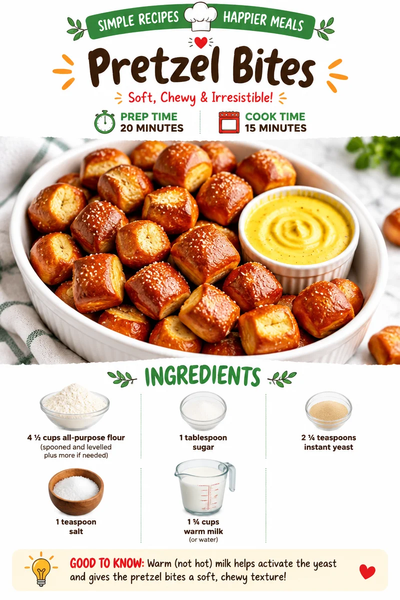 Freshly baked pretzel bites served with cheese dipping sauce