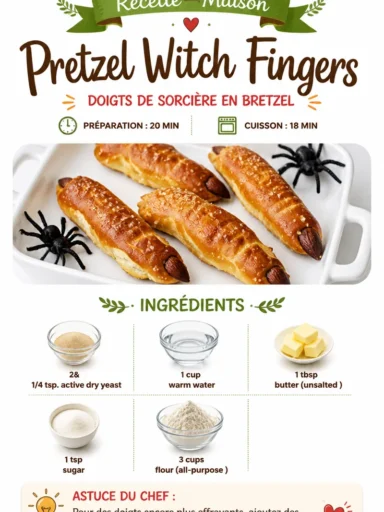 Spooky Pretzel Witch Fingers decorated for Halloween