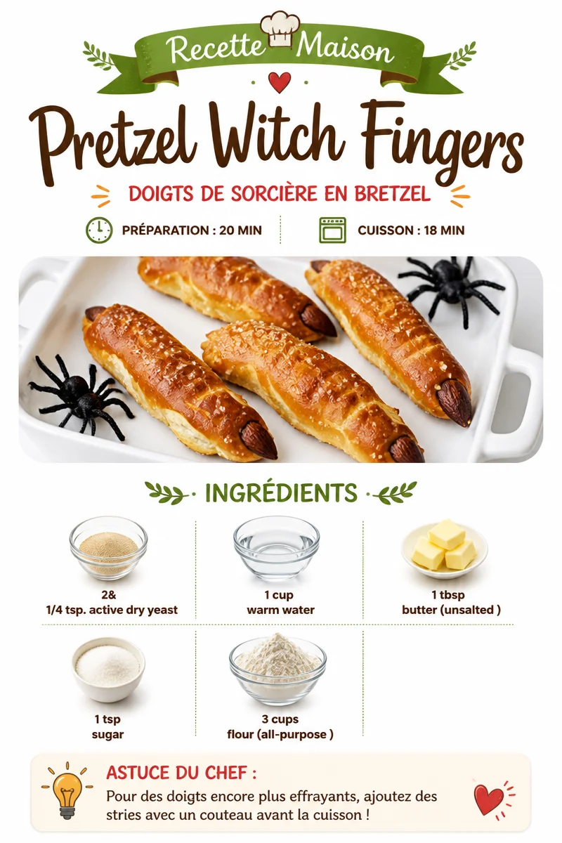 Spooky Pretzel Witch Fingers decorated for Halloween