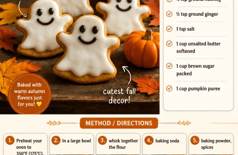 Delicious pumpkin spice ghost cookies decorated for Halloween