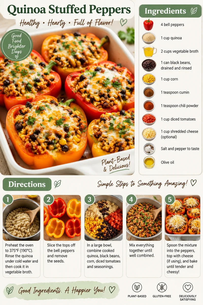 Colorful quinoa stuffed peppers filled with vegetables and spices