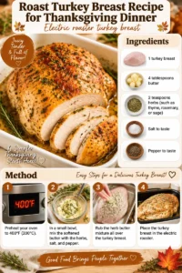 Juicy roasted turkey breast ready for Thanksgiving dinner, cooked in an electric roaster.