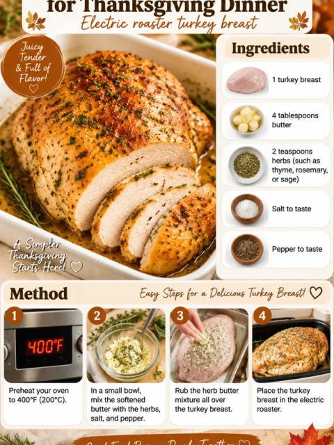 Juicy roasted turkey breast ready for Thanksgiving dinner, cooked in an electric roaster.